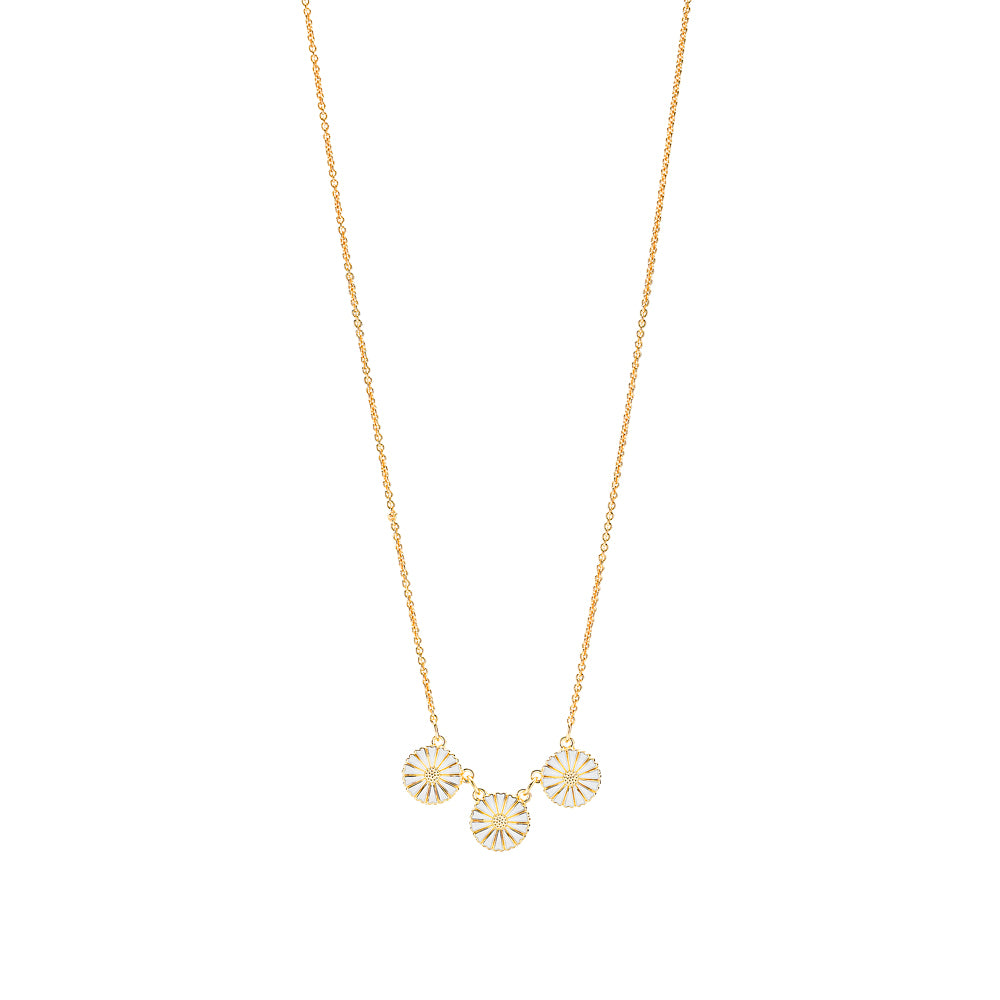 Lund Copenhagen Marguerit collier med 3x11mm 42-45cm hvid emalje i forgyldt sølv – model 902011-3-M