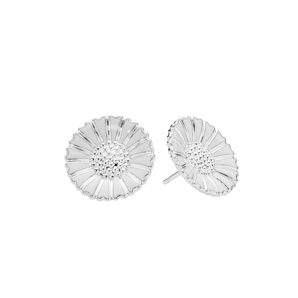 Lund Copenhagen Marguerit ørestik 18mm med hvid emalje i sølv – model 909018-4-H