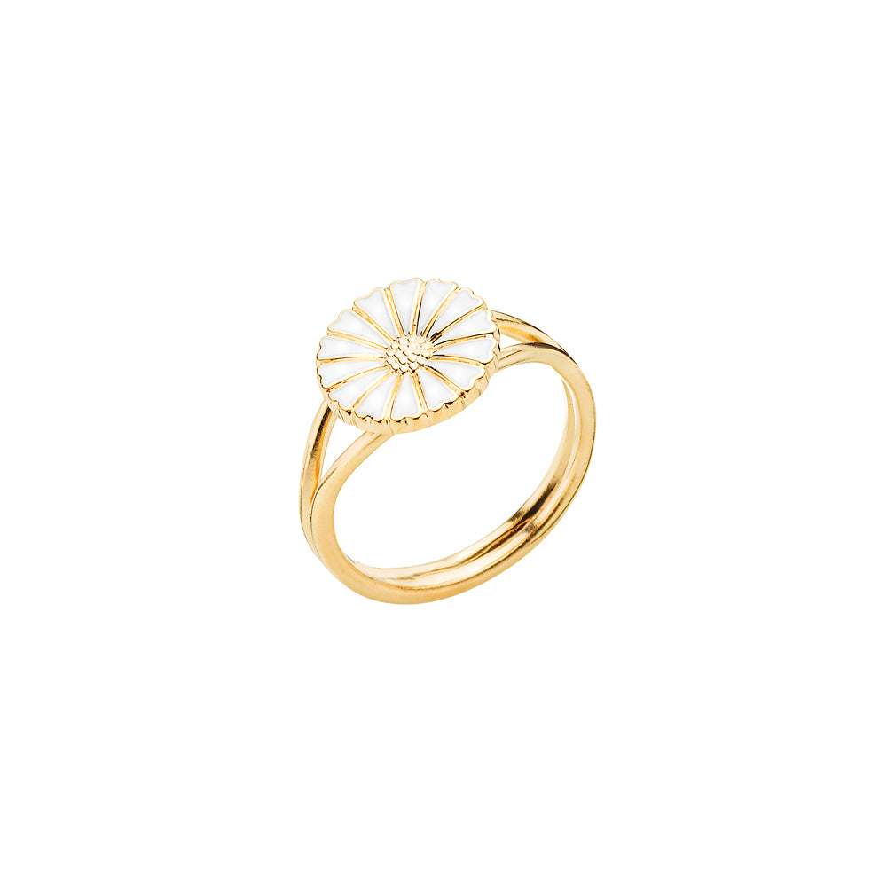 Lund Copenhagen Marguerit ring 11mm hvid emalje i forgyldt sølv – model 907011-M