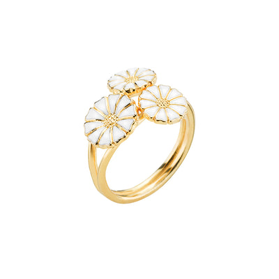 Lund Copenhagen Marguerit ring med buket 2x7mm og 1x9mm hvid emalje i forgyldt sølv – model 907007-M