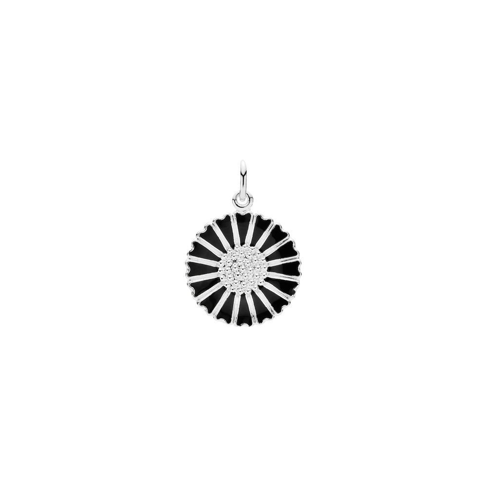 Lund Copenhagen Marguerit vedhæng 18mm sort emalje i sølv – model 908018-S