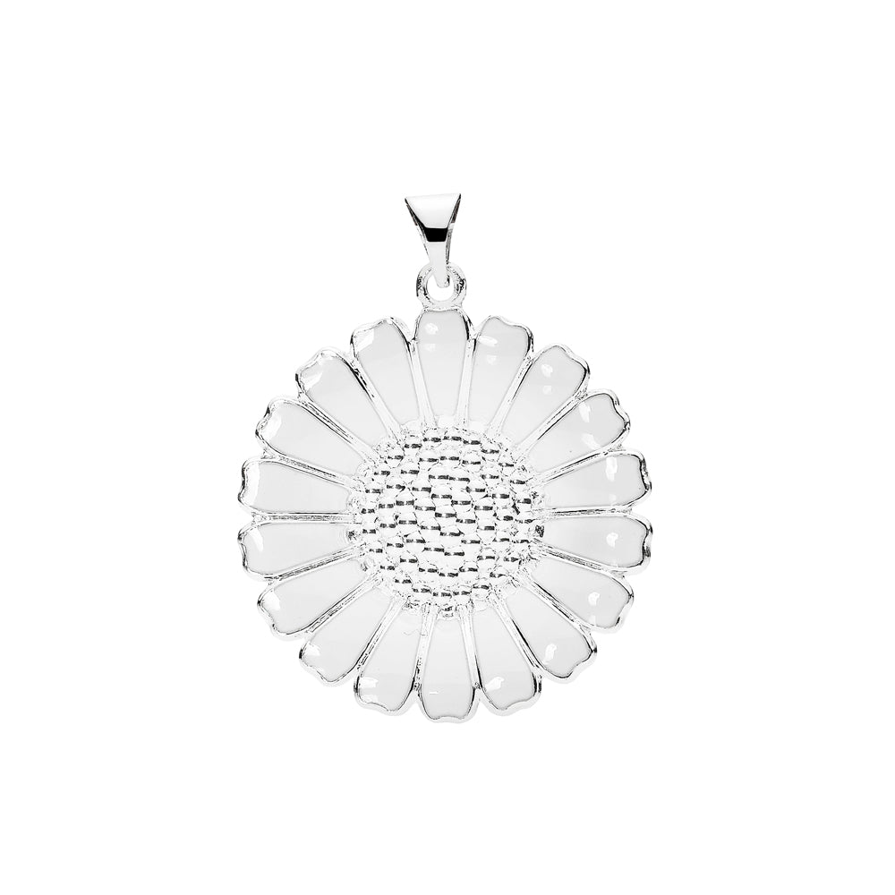 Lund Copenhagen Marguerit vedhæng 25mm hvid emalje i sølv – model 908025-H