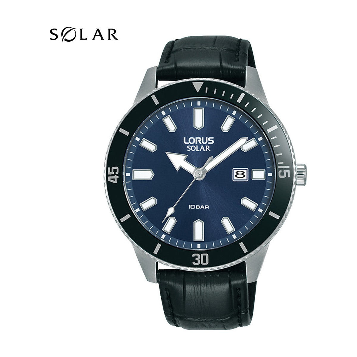 Lorus -  Sportsur med solarværk, læderrem og blå urskive - Model: RX317AX9