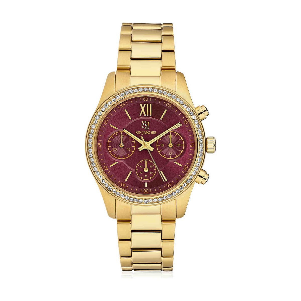 SIF JAKOBS - DOMENICA dameur, forgyldt med burgundy urskive - Model: W2407-CZ-YG