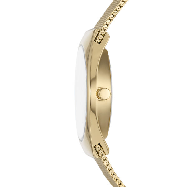 Skagen - Forgyldt SOLAR dameur, hvid skive og meshlænke - Model: SKW3077