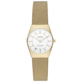 Skagen - Forgyldt SOLAR dameur, hvid skive og meshlænke - Model: SKW3077
