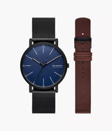 Skagen - Elegant herreur i sort og blå - Modelnr: SKW6933SET