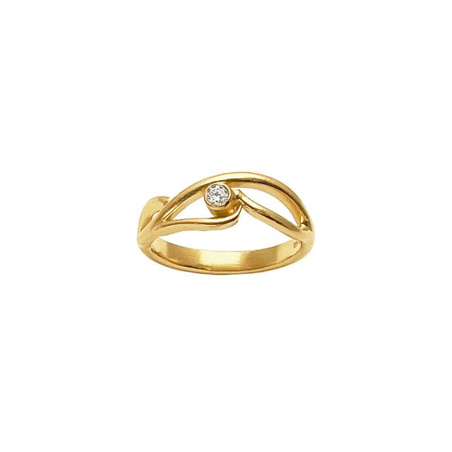 Heiring - LUMI Ring with 1 zirkon - 3 curve - Goldplated- Model: 53-7-44