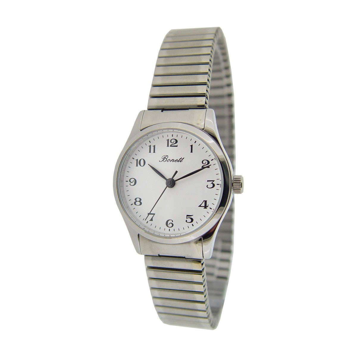 Bonett - Dameur i stål med hvid skive og tal, flexlænke - Model: 1540HTL