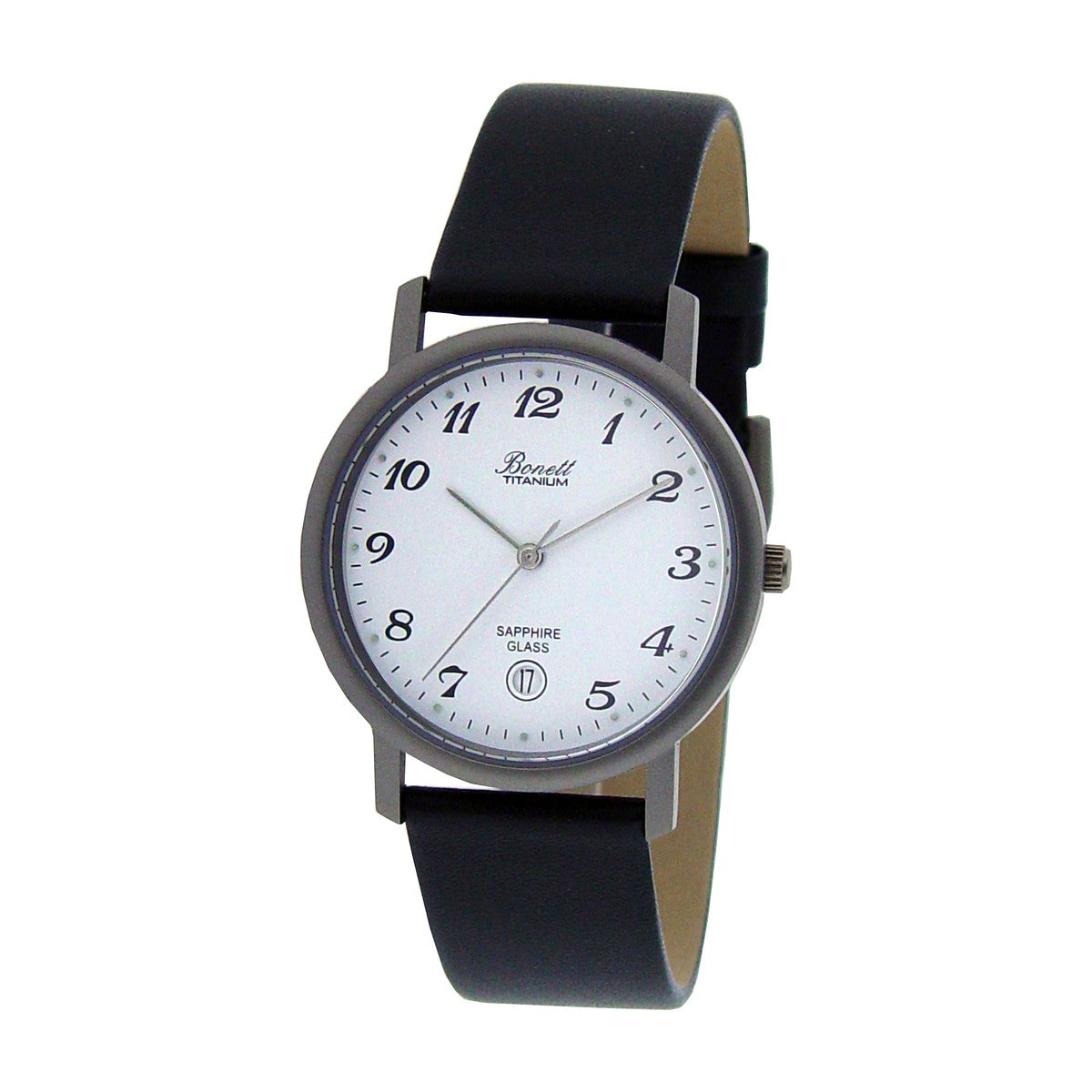 Bonett - Herreur i titanium med hvid skive og tal - Model: 404HT