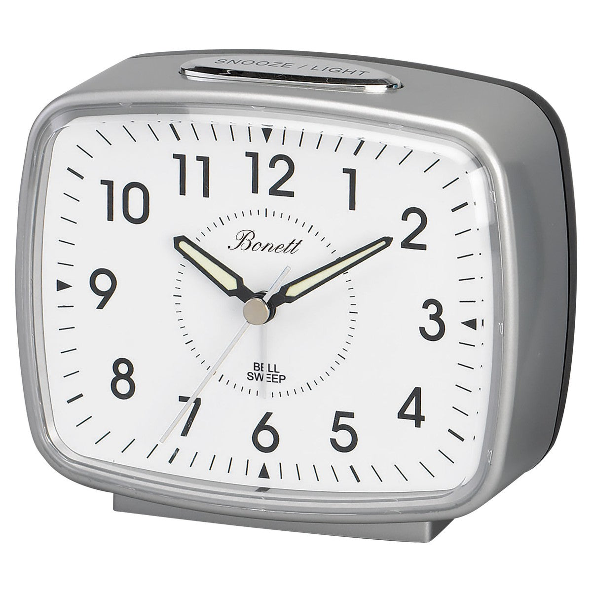 Bonett - Vækkeur i sølv med klokkealarm, snooze, lys - Model: BA905G