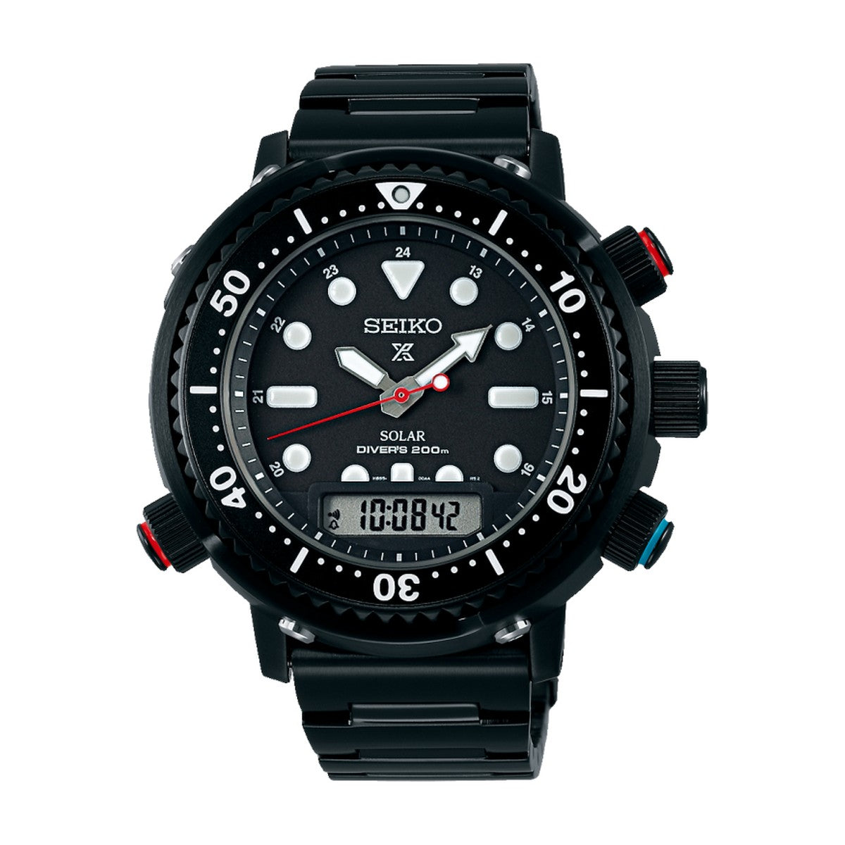 Seiko -  Seiko Propspex Solar Diver's 200M herreur m. sort læderrem og sort skive - Model: SNJ037P1