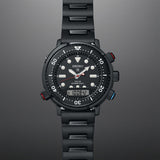 Seiko -  Seiko Propspex Solar Diver's 200M herreur m. sort læderrem og sort skive - Model: SNJ037P1