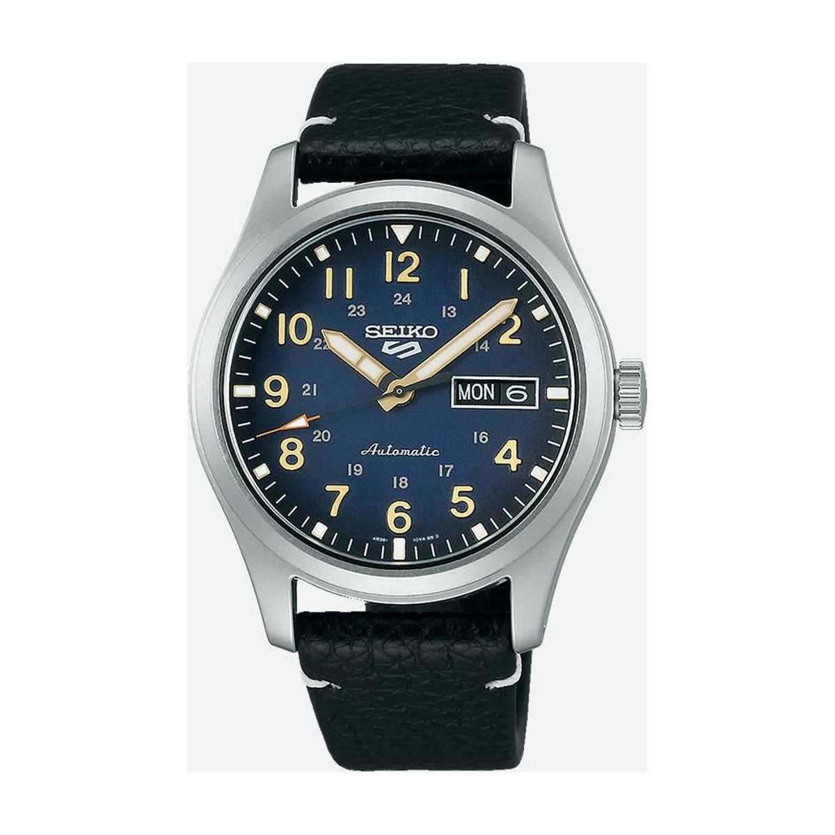 Seiko -  Seiko 5 sport automatic herreur, stål m. sort læderrem og mørkeblå skive - Model: SRPG39K1