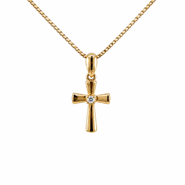 Amore Jewelry - 14 kt. guld vedhæng, kors med diamant, 0,02ct w/si