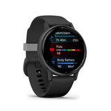 Garmin - Vívoactive® 5 Slate aluminium urkrans med sort urkasse og silikonerem - Model: 010-02862-10