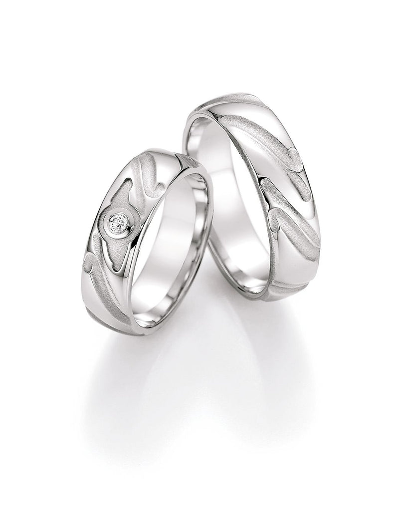BN - Vielses- og forlovelsesringe i sølv med en diamant - Modelnr.: 30090-060/30100-060