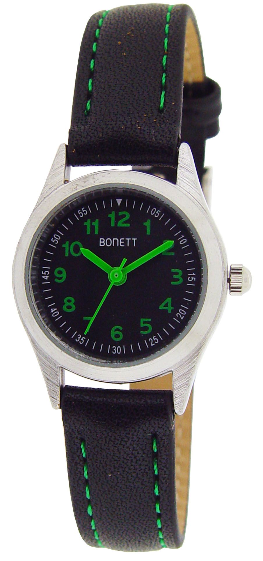 Bonett - Børne med sort læderrem med grøn detaljer - Model:1378G