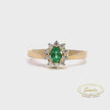 14 kt. Guld roset ring med Smaragd og brillanter 0,15ct tw/si - Model: 40-22597
