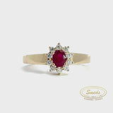 14 kt. Guld roset ring med Rubin og brillanter 0,15ct tw/si - Model: 40-22576