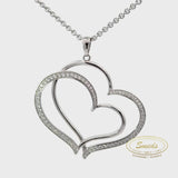 Sølv vedhæng, stort hjerte med syntetiske zirkoner og kæde - Model: 20-12736