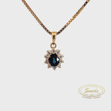 14kt diamantvedhæng m. safir + 0,15ct brillanter