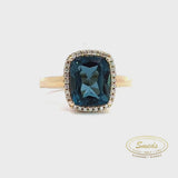 14kt Guldring med diamant & London blue topas - 0,10ct w/si - Model: 40-22596