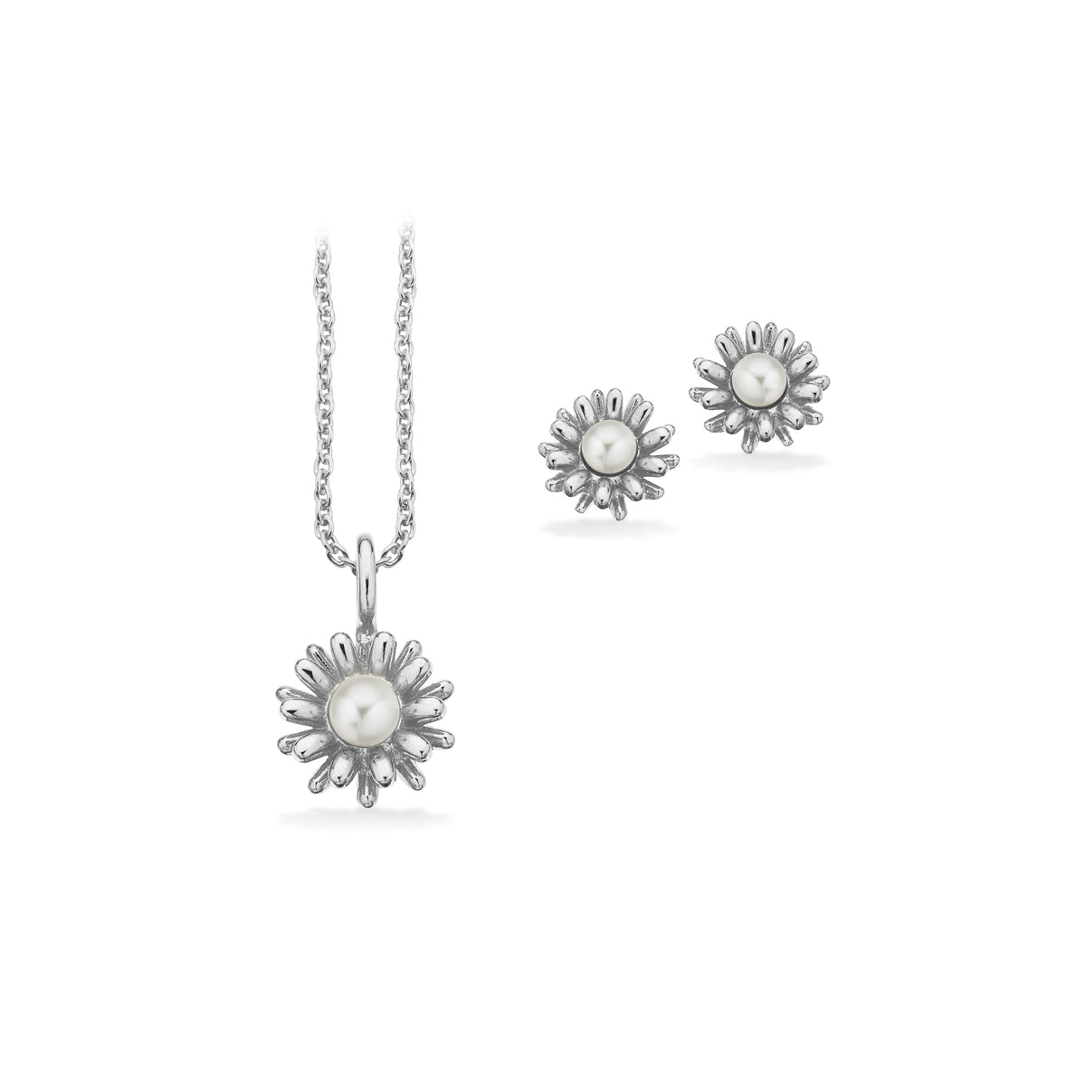 Scrouples - Smykkesæt med sølv blomst med perle - Model: PX1135