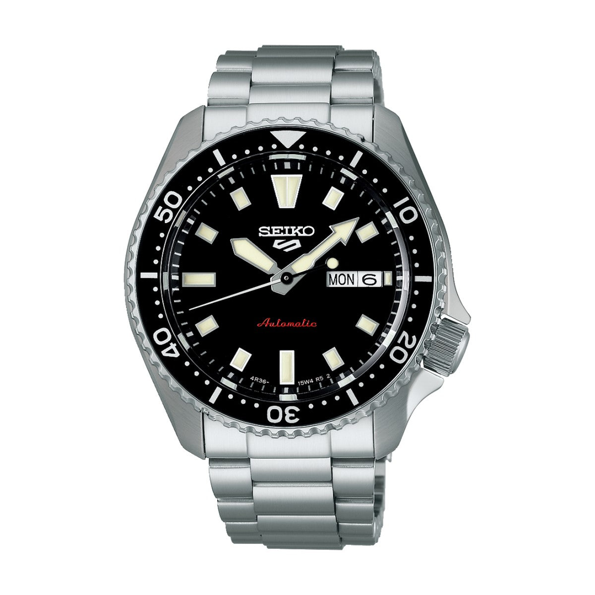 Seiko -  Seiko 5 sport automatic herreur i stål m. lænke, sort skive - Model: SRPL85K1