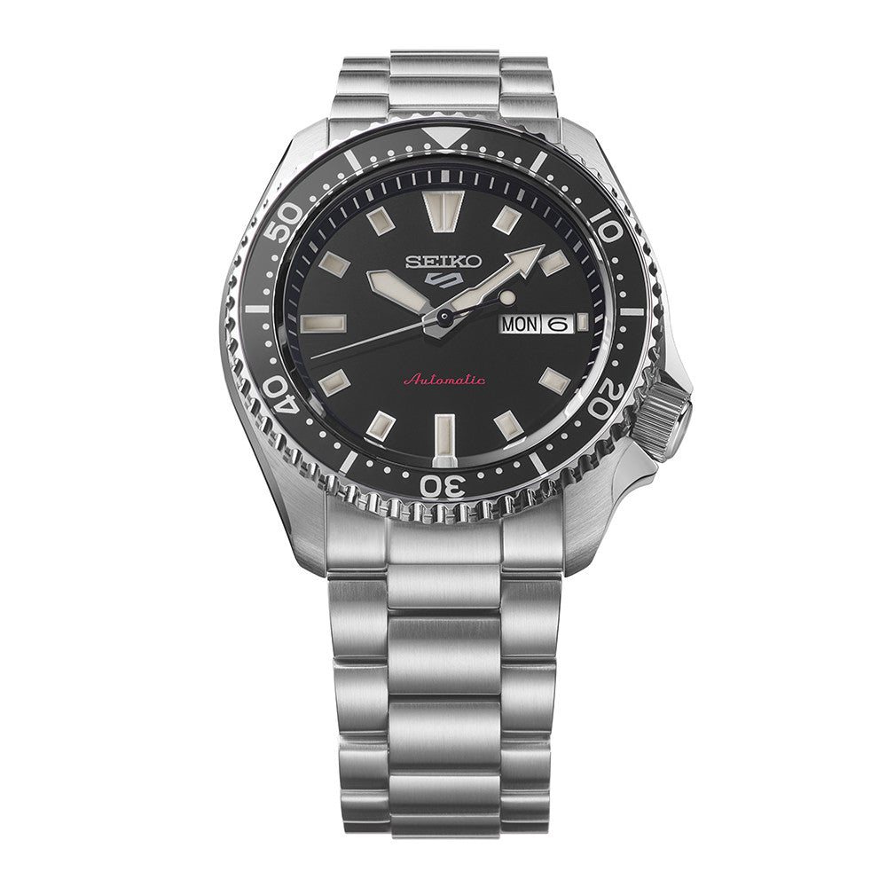 Seiko -  Seiko 5 sport automatic herreur i stål m. lænke, sort skive - Model: SRPL85K1