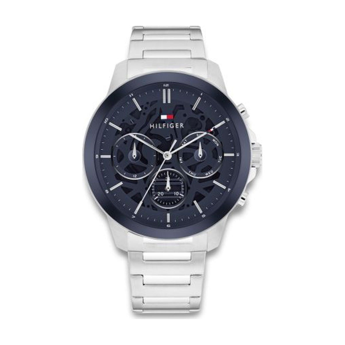 Tommy Hilfiger - Herreur stål m. blå skrive og lænke - Model: 1710684