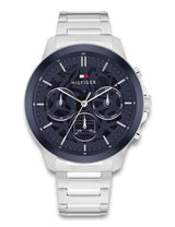 Tommy Hilfiger - Herreur stål m. blå skrive og lænke - Model: 1710684