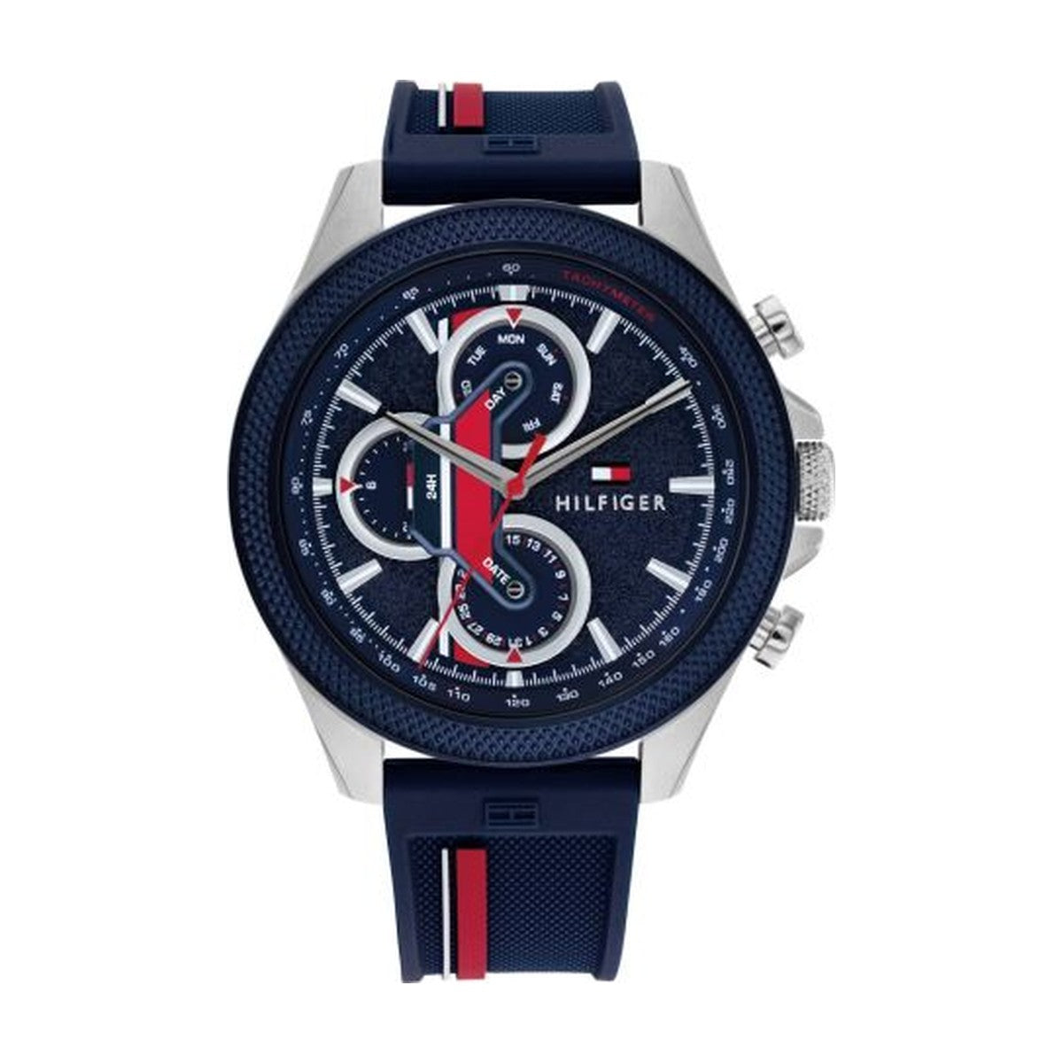 Tommy Hilfiger - Herreur stål m. sort skrive og blå silikone rem - Model: 1792083