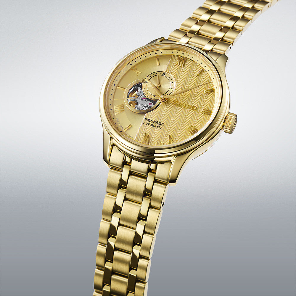 Seiko -  PRESAGE automatic herreur i forgyldt stål med åben hjerte - Model: SSA468J1
