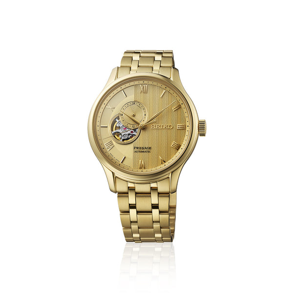 Seiko -  PRESAGE automatic herreur i forgyldt stål med åben hjerte - Model: SSA468J1