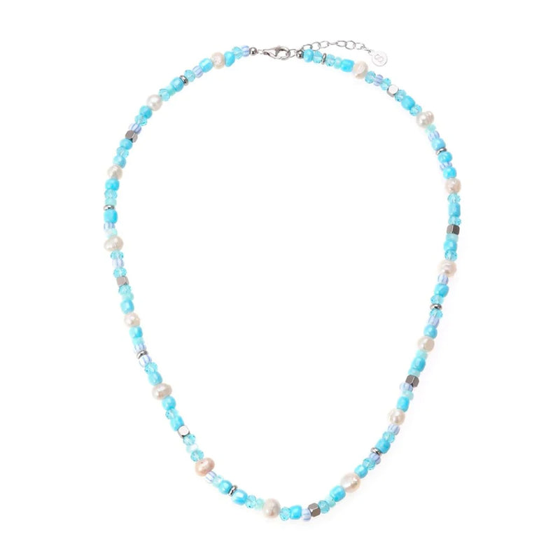 Sistie - KORA halskæde med blå perler i stål  - Model: zx2016sws