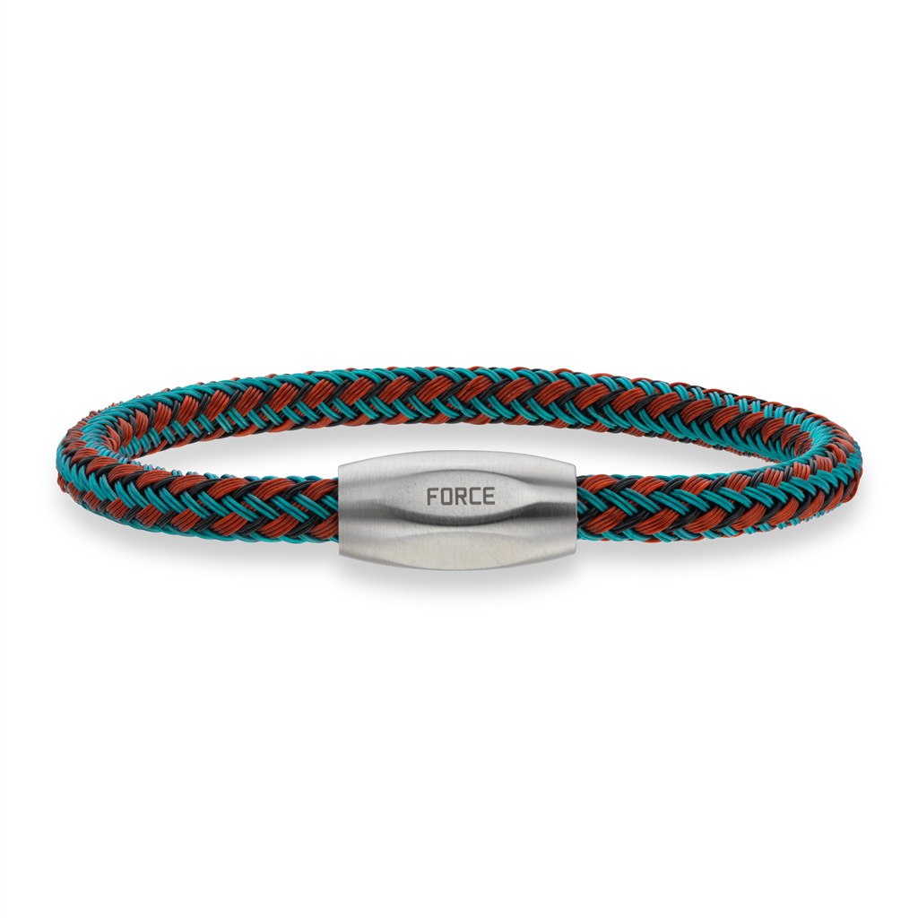 Scrouples - FORCE herrearmbånd turkis/rød kabel med stål lås 21 cm - Model: 03401A,M