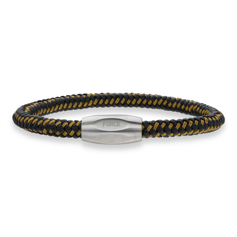 Scrouples - FORCE herrearmbånd sort/guld kabel med stål lås 21 cm - Model: 03421A,M