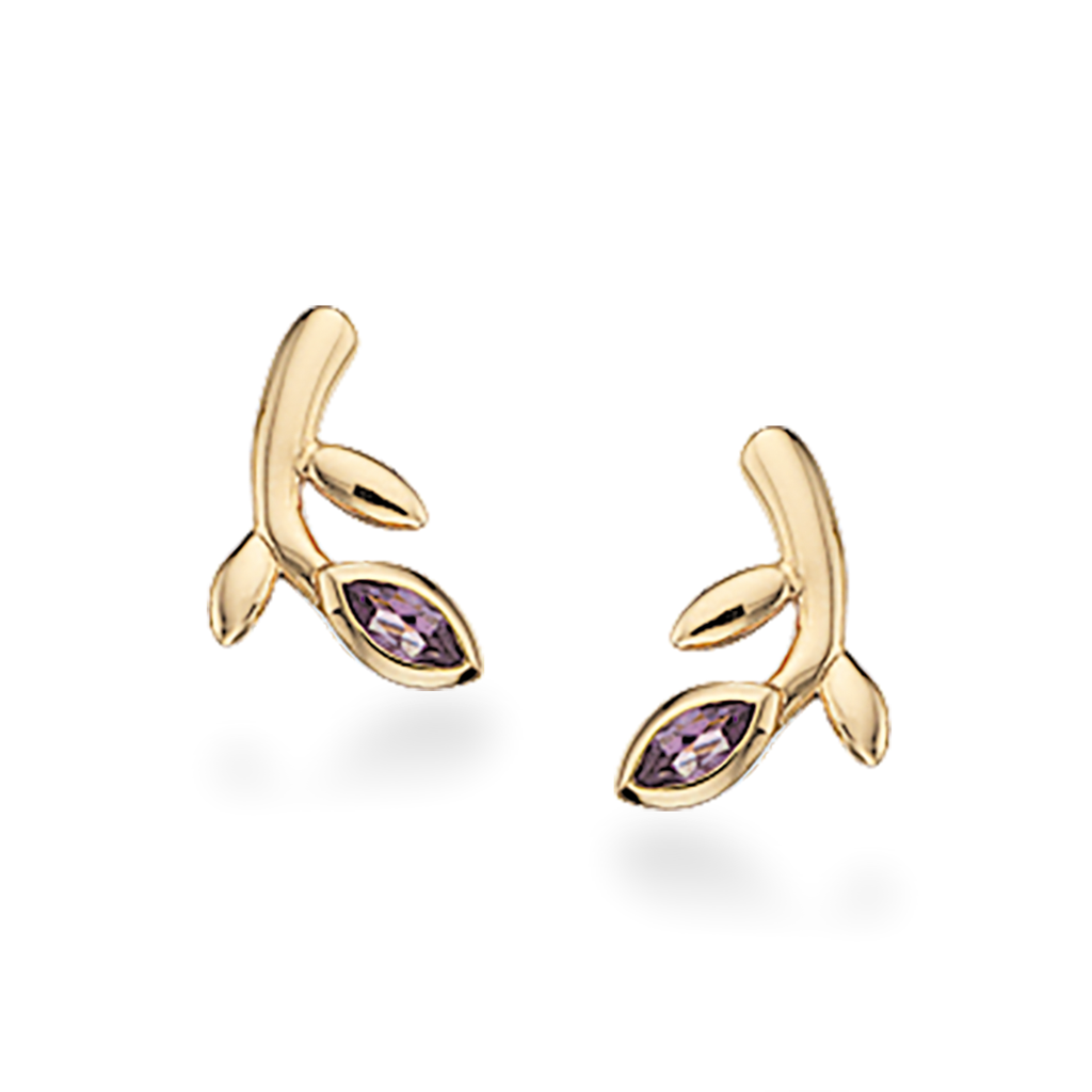 Køb Scrouples - Ørestik 8 kt. blade med amethyst  - Model nr.: 119863 hos Guldsmed Smeds