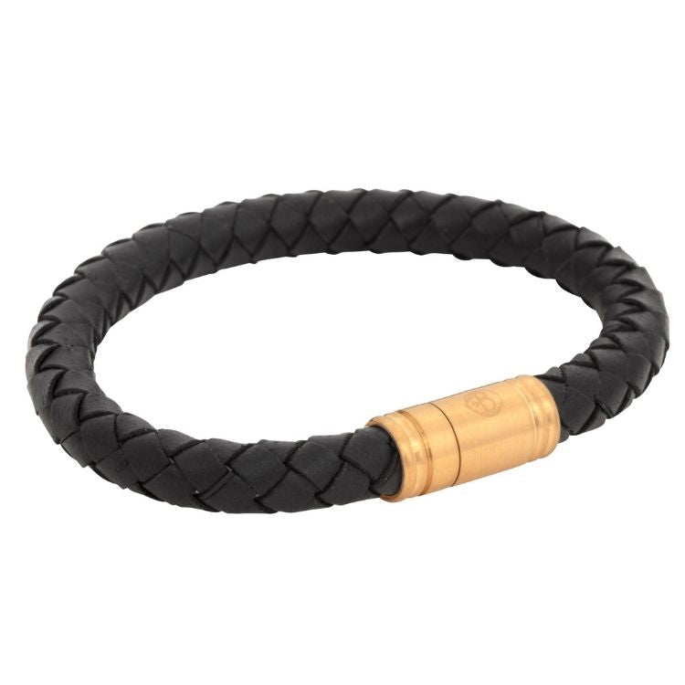 By Billgren - Herre flettet læderarmbånd 8 mm med forgyldt stål lås - Model: 8279-21