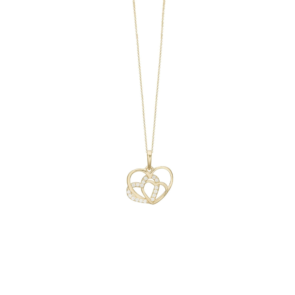 Aagaard - 8 kt  guld vedhæng "Triple heart" med forgyldt kæde - Model: 1680-G8-45-45
