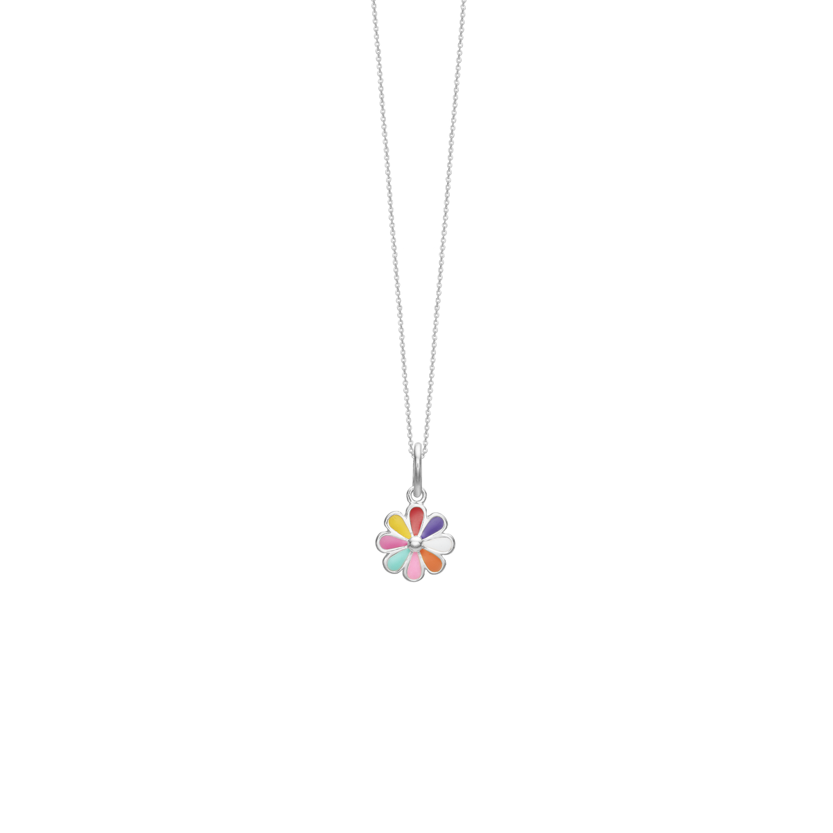 Aagaard - Sølv børnehalskæde - Colourful Flower med emalje i farve mix - Model: 1680-K-S28-38