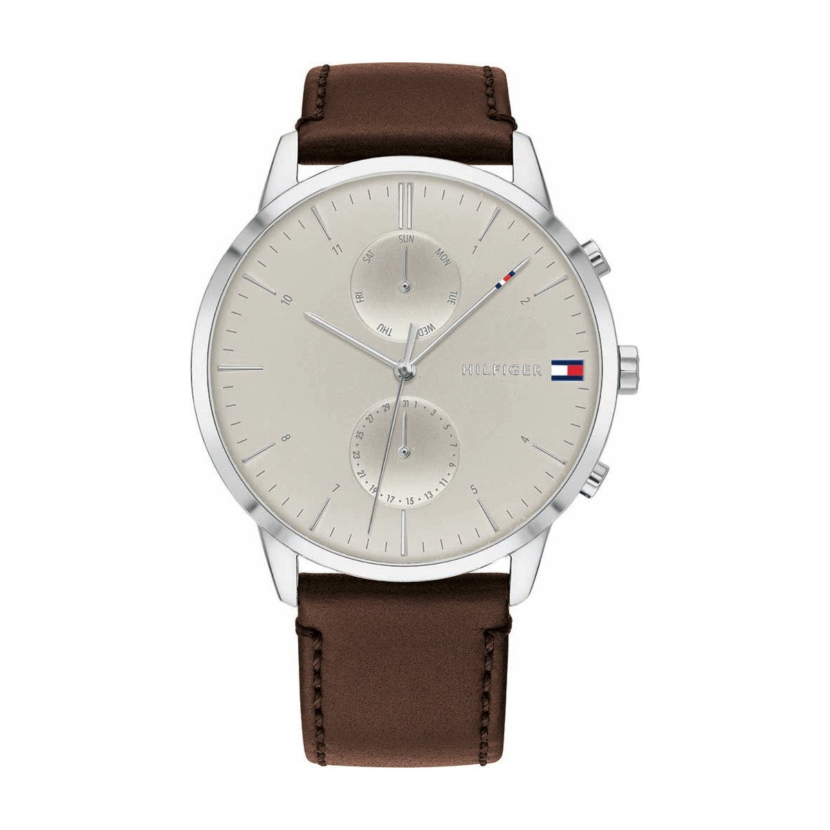 Køb Tommy Hilfiger - Hunter - Herreur stål med rem, multi sølvfarvet skive, 50m - Model: 1710404 hos Guldsmed Smeds