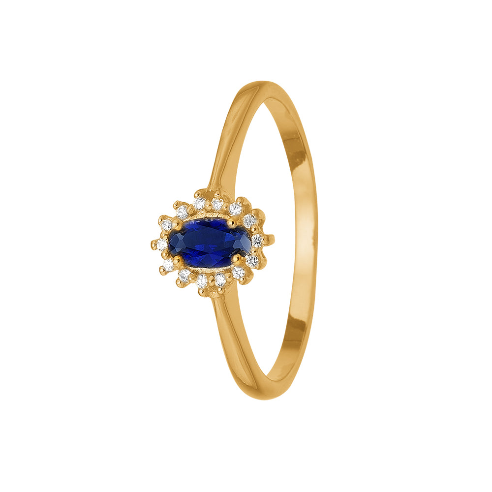 Køb Aagaard - 8 kt guldring m. safir og diamanter 16 x F/C0,0025 ct p1 - safir 5 x 3 mm - Modelnr.: 1800-g8-15 hos Guldsmed Smeds