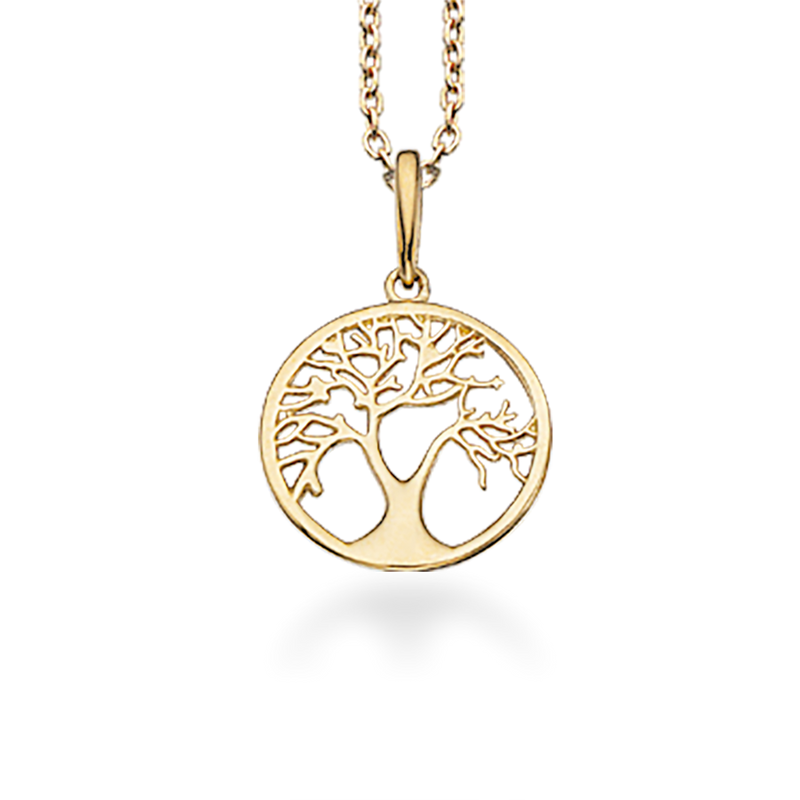 Køb Scrouples - 8 kt. guld vedhæng, livets træ, 12 mm m/sølv forgyldt kæde - Model nr.: 210823 hos Guldsmed Smeds