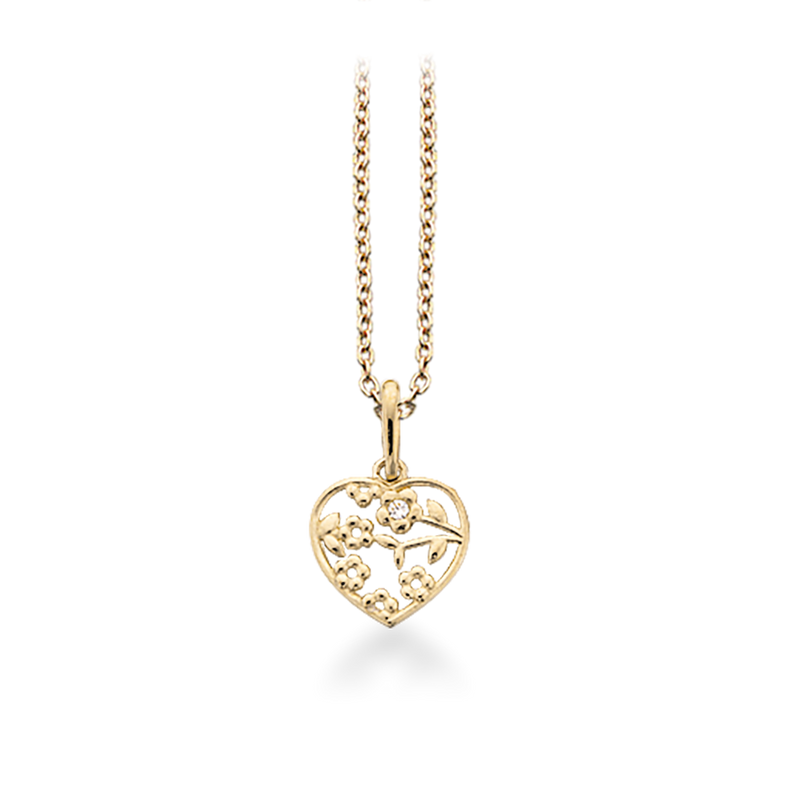 Køb Scrouples - 8 kt. guld vedhæng, mønstret hjerte synt. zir m/sølv forgyldt kæde - Model nr.: 211053 hos Guldsmed Smeds