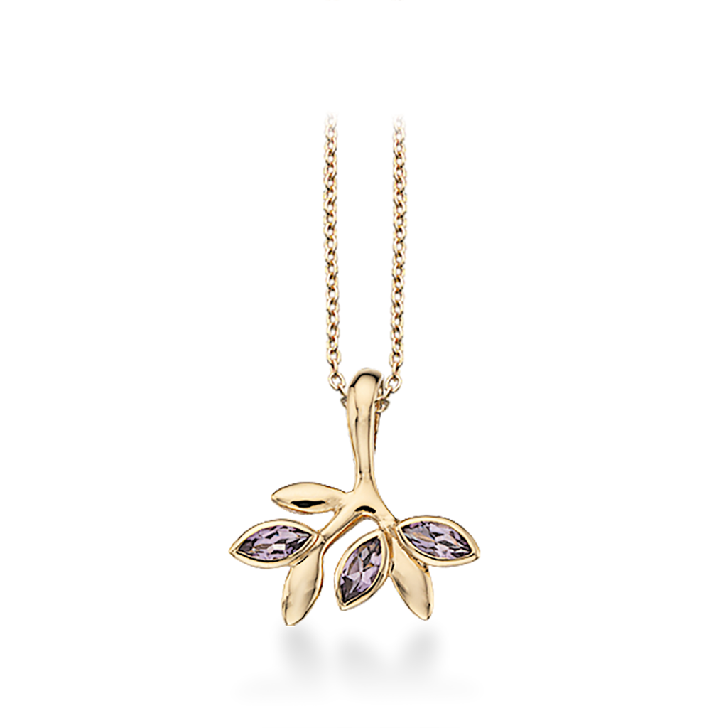 Køb Scrouples - 8 kt. guld vedhæng, amethyst blade m/sølv forgyldt kæde - Model nr.: 211453 hos Guldsmed Smeds