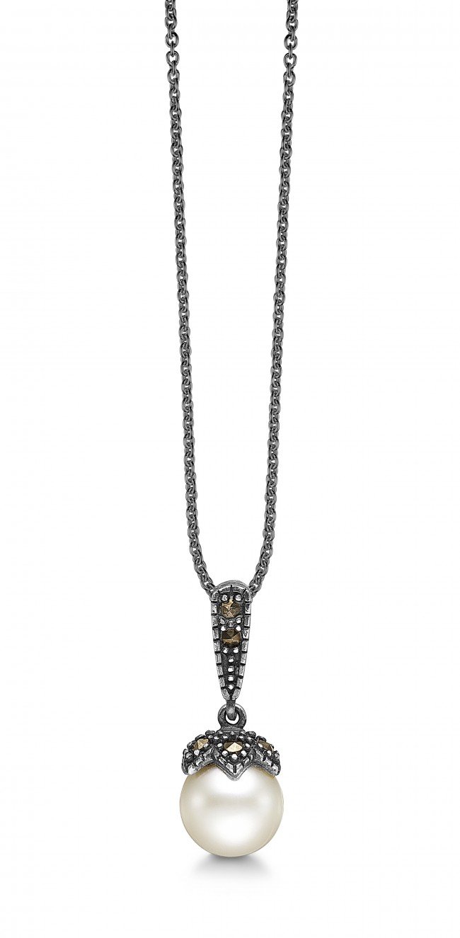 Køb Aagaard - OXYD. SØLV COLLIER m. MARCASIT + FERSKVPERLE - Modelnr.: 22331360-45 hos Guldsmed Smeds
