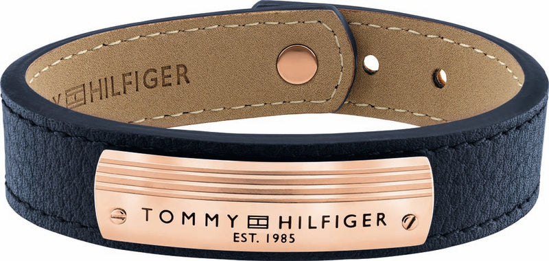 Køb Tommy Hilfiger - Blå herre læder armbånd, rosa gulddublé  - Model: 2790180 hos Guldsmed Smeds