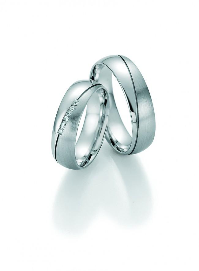 Køb BN - Vielses- og forlovelsesringe i hvidguld med en diamant - Modelnr.: 33150-060/33160-060 hos Guldsmed Smeds